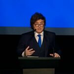 Mandatario nacional durante el discurso de Javier Milei frente a funcionarios en el Centro de Formación.