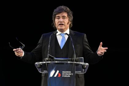 Javier Milei durante su discurso en Madrid Economic Forum ante empresarios españoles.