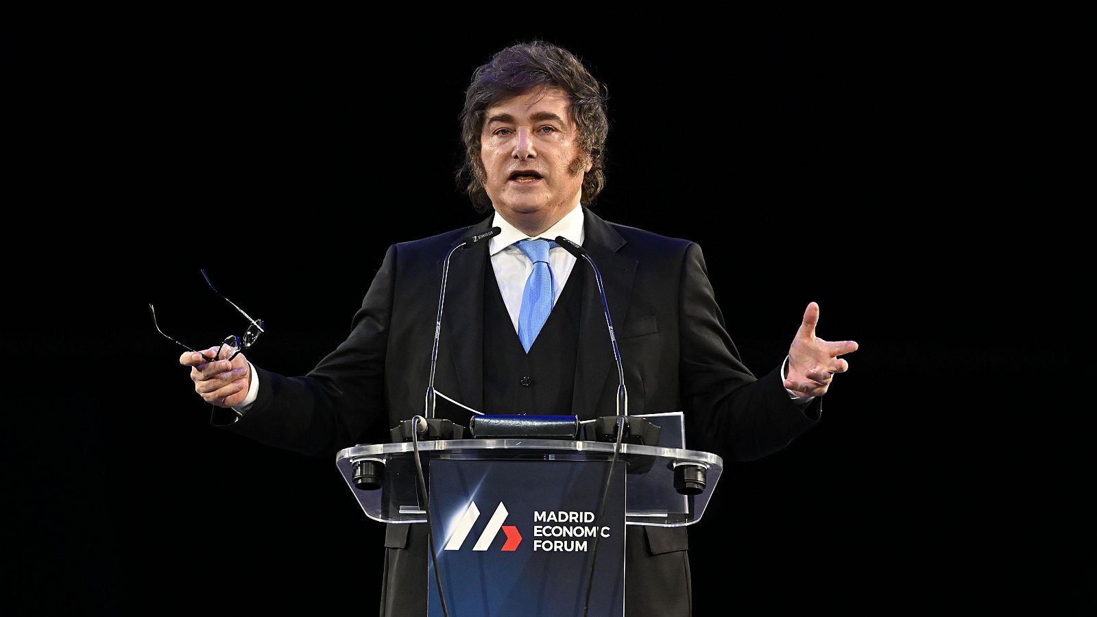 Javier Milei durante su discurso en Madrid Economic Forum ante empresarios españoles.