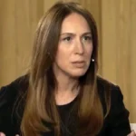 María Eugenia Vidal brindando un discurso político sobre el protagonismo del PRO nacional ante militantes en Parque Norte.