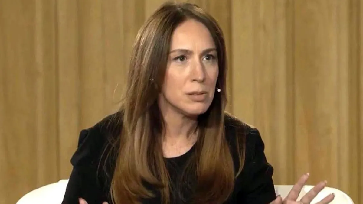 María Eugenia Vidal brindando un discurso político sobre el protagonismo del PRO nacional ante militantes en Parque Norte.