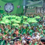 Manifestación de trabajadores de ATE denunciando el conflicto en sector público y pidiendo paritarias urgentes.