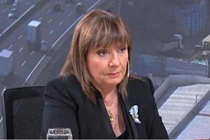 Patricia Bullrich durante su discurso sobre el escándalo de Manuel Adorni en Córdoba