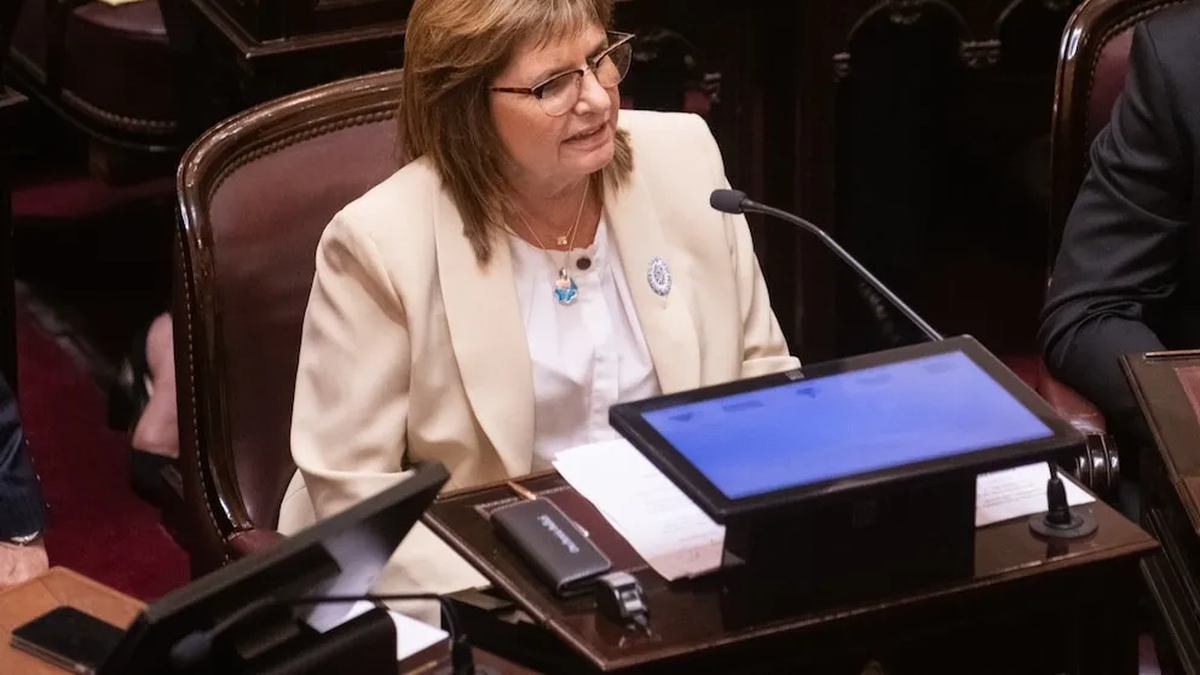 Senadora Patricia Bullrich brindando declaraciones sobre la presunta red de desinformación rusa y operaciones de influencia externa