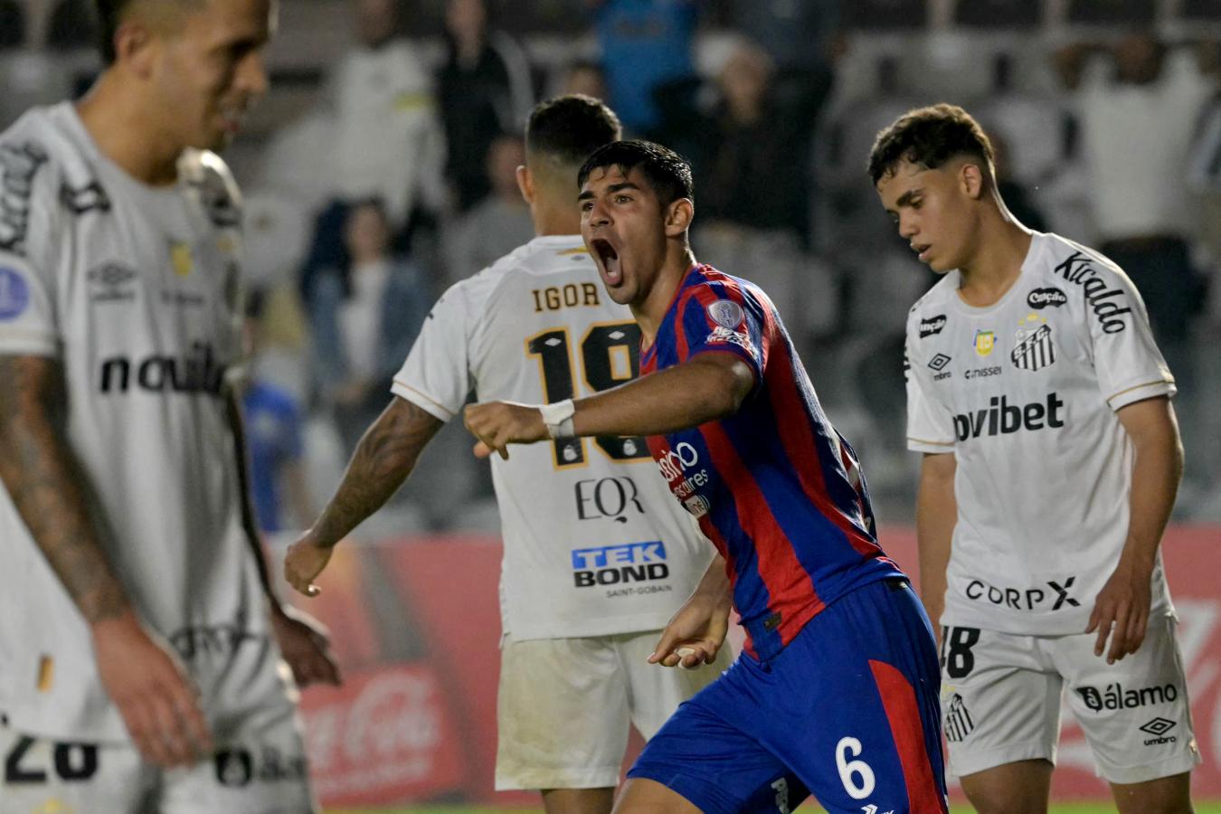 Los jugadores de San Lorenzo festejan el gol del empate que los mantiene como líder del grupo D de la Copa Sudamericana