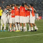 Festejo de los jugadores mendocinos tras la victoria de Independiente Rivadavia ante Bolívar en Santa Cruz de la Sierra