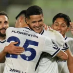 Festejo del plantel tras el triunfo de Independiente Rivadavia en la Copa Libertadores