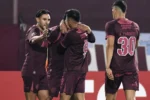 El mediocampista Agustín Medina celebra el gol que le dio la clasificación en la Sudamericana a Lanús frente a Mirassol
