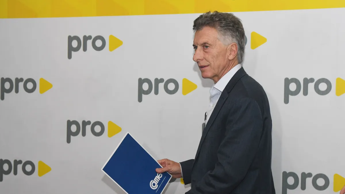 Mauricio Macri habla en un mitin político sobre la presidencia en las elecciones 2027