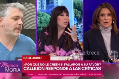 La conductora de televisión gesticulando de forma tajante en el estudio de grabación en el momento exacto en que Moria Casán enfrentó con firmeza a su panelista.