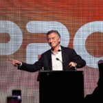 Mauricio Macri expone sus lineamientos políticos durante el cierre del acto del PRO en Santa Fe.
