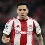 Francisco Ortega durante un partido con Olympiakos ante su posible llegada a River Plate.