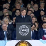 Javier Milei durante el discurso de inauguración de la Exposición Rural de Palermo
