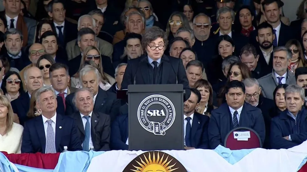 Javier Milei durante el discurso de inauguración de la Exposición Rural de Palermo