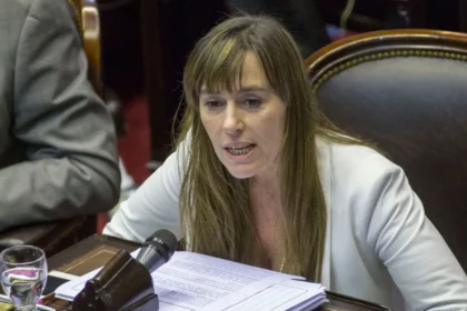 Juliana Di Tullio habla sobre las tierras durante una entrevista previa al debate en el Senado