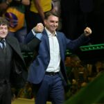 Javier Milei durante la Convención Nacional del Partido Liberal donde Milei respaldó a Flávio Bolsonaro.